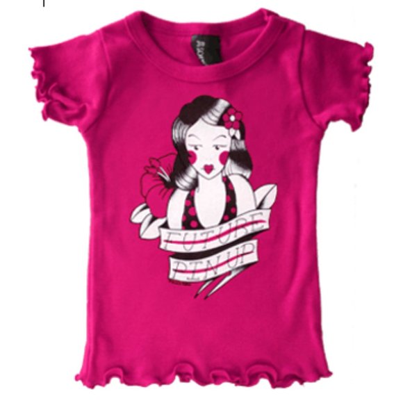 Pink "Future Pin-Up" Hawaiian Model Baby Doll Shirt Sourpuss Vintage Tattoo 5T - Picture 1 of 2